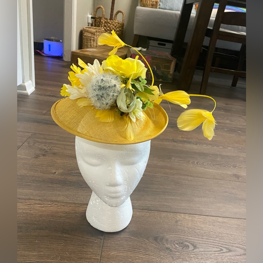 New Kentucky Derby Hat Mustard Yellow Derby Fascinator Blush Flowers Race Day